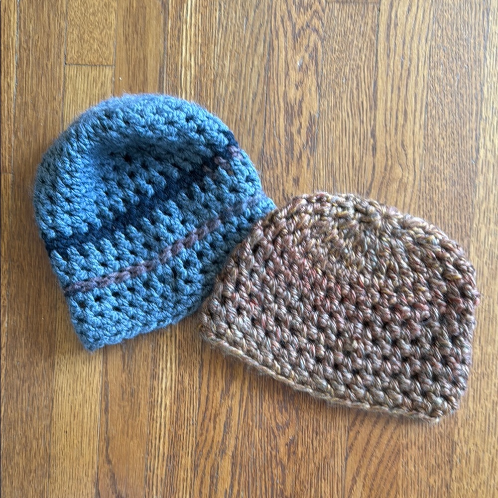 Handmade Crochet Beanie Set in Gray and Brown